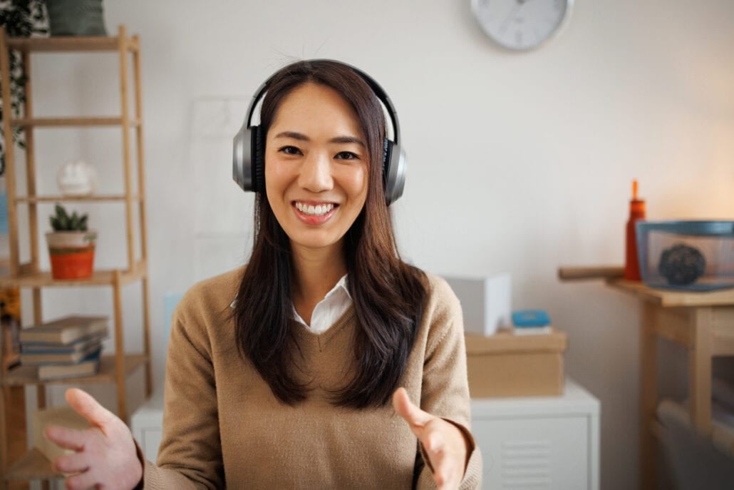 Portrait of young beautiful businesswoman having a video call Portrait of young beautiful businesswoman having a video call