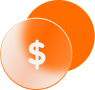 Orange Finance Icon Two circles overlapping. Left one has a $ symbol in the middle.
