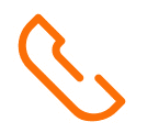 An orange, stylized icon of a telephone handset, tilted diagonally to the right on a white background, represents an easy way to contact us.